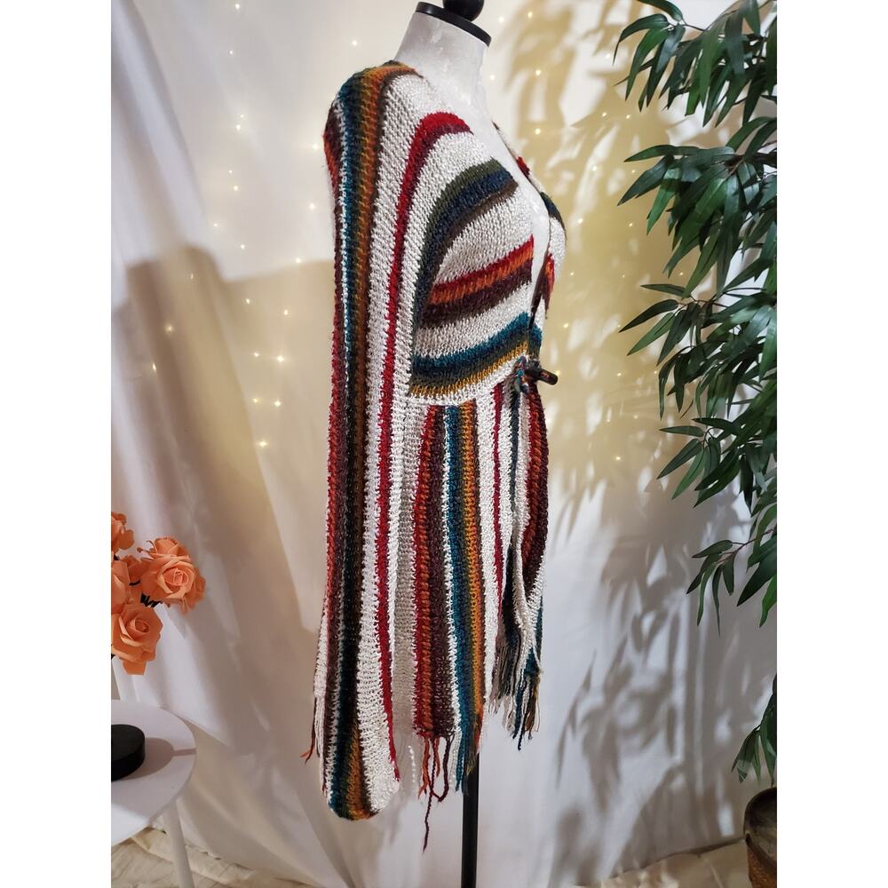 Boston Proper Wool Blend Fringe Stripe Long Cardigan Sweater Womens Size XS Boho - Picture 3 of 11